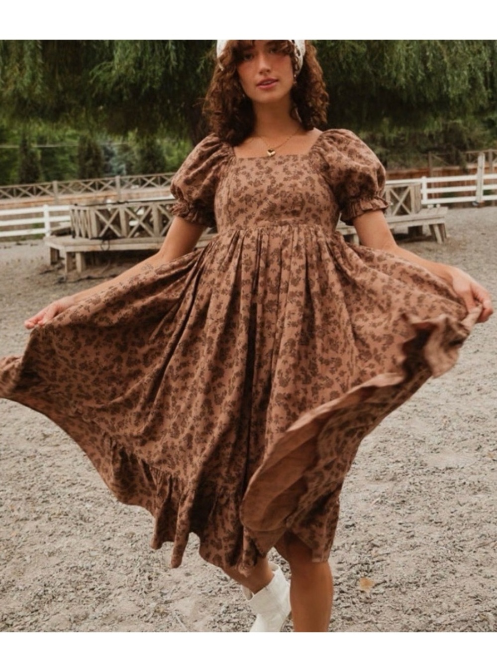 NWT Ivy City Co Brown Floral Puff Sleeve Cocoa Dress Size XXS - Picture 8 of 8